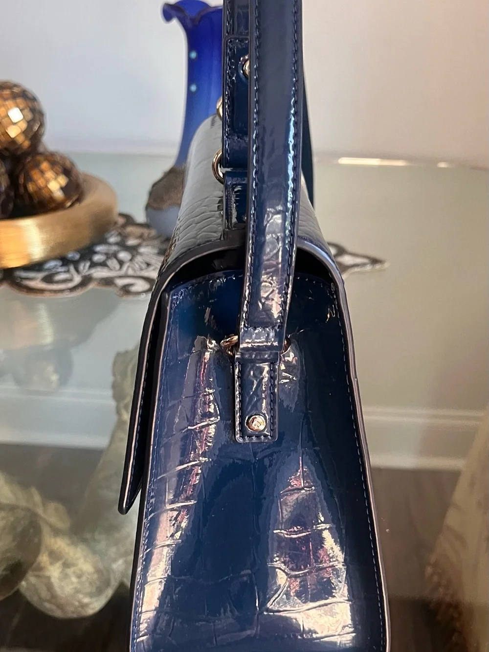 Immaculate Kate Spade Knightsbridge Doris Blue Croc-Embossed Satchel like new
